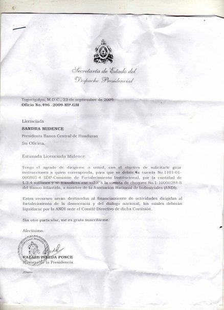 Honduras : un ministre transfert des fonds pour les contre-manifestations